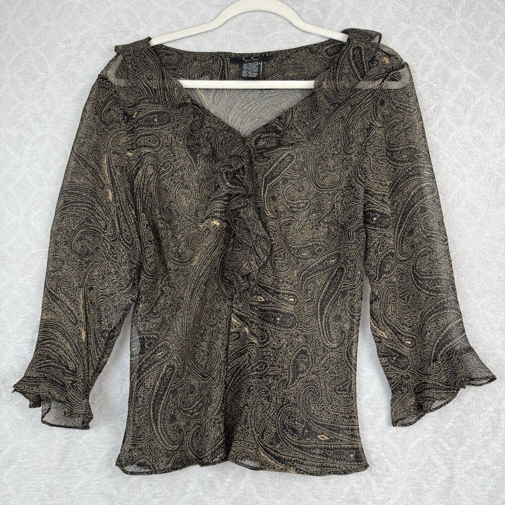 Vtg ECI 100% Silk Ruffle Top Womens XL Petite Fairy Coquette Boho 90s Y2K Sheer